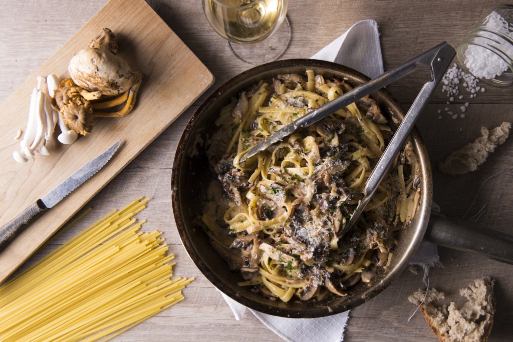 Fettuccine With Creamed Mushrooms, Cider, Chives And Parmesan